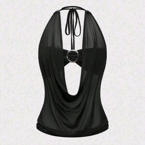 ROMWE Hippie Y2K Retro Deep Draped Neck Backless Street Style Strapless Halter